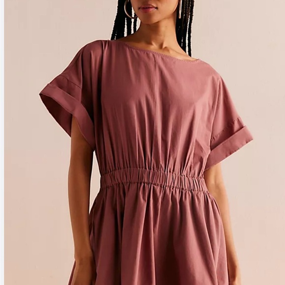 Free People Dresses & Skirts - Free People Mauve Short Sleeve Cinched Waist Dress – Women’s XL